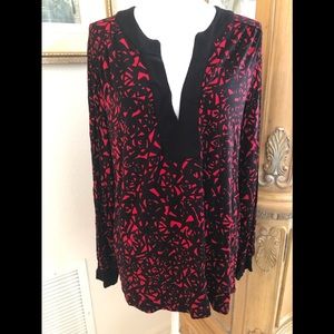 Michael Kors Womens Red Black Geometric Top